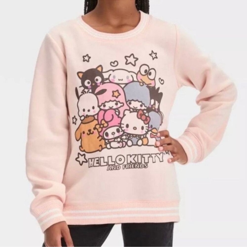 SANRIO Hello Kitty & Friends Scoop Neck Pullover Light Pink Sweater.
